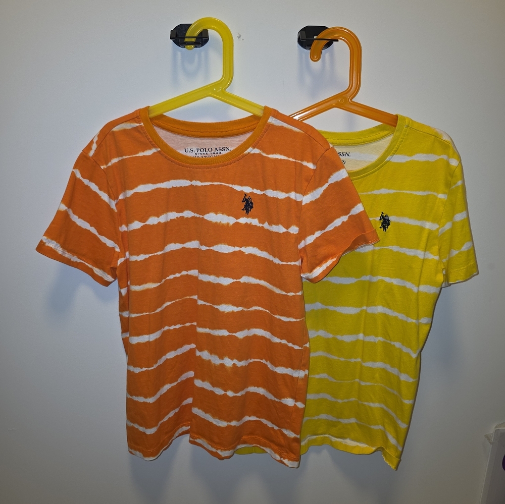U.S. Polo Assn. Kids Orange and Yellow Striped Tees L Or 10 - 12 Unisex Set Of 2